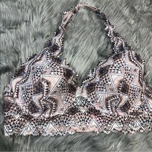 PINK Lace Bralette Lightly Lined Halter Bra Large